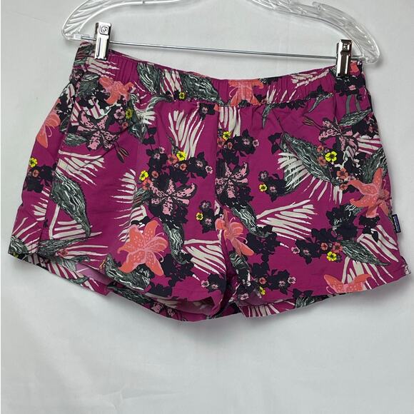 Patagonia Women Large Pink Barley Baggies Shorts Beach Vacation Hawaiian Print